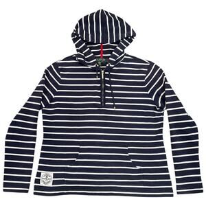 Lauren Ralph Lauren Navy Stripe Half Zip Hoodie Pullover Sweatshirt - L